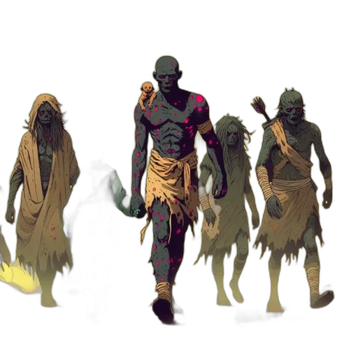 creature, staff, concept art, fantasy art, 3d render, comic book art, earth tones, dark transparent PNG cut-out