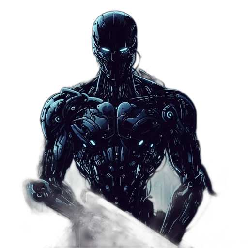 robot, mask, comic book art, concept art, fantasy art, photorealistic, dark, blue transparent PNG cut-out