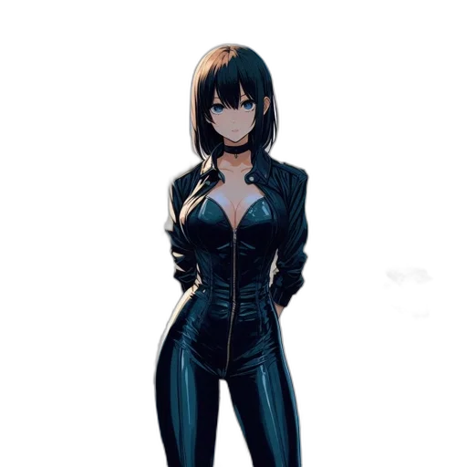 jacket, dress, robot, staff, concept art, anime, 3d render, cyberpunk transparent PNG cut-out