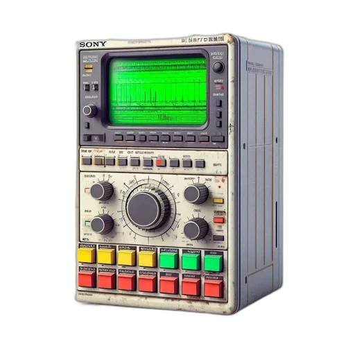 robot, weapon, vaporwave, vintage, sony, equipment, green, screen transparent PNG cut-out