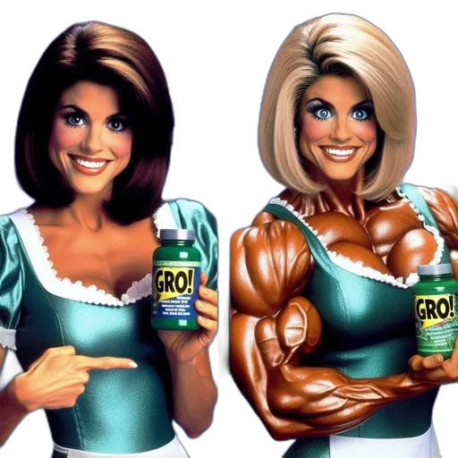 comic book art, photorealistic, concept art, cartoon, side-by-side, comparison, woman, one transparent PNG cut-out