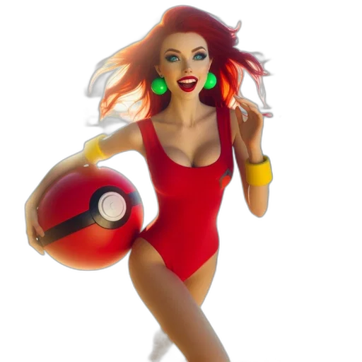 concept art, fantasy art, 3d render, pixel art, red-haired, character, swimsuit, holds transparent PNG cut-out