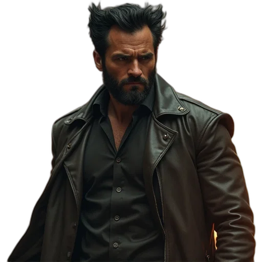 jacket, concept art, comic book art, cyberpunk, photorealistic, hugh, miler, wolverine transparent PNG cut-out