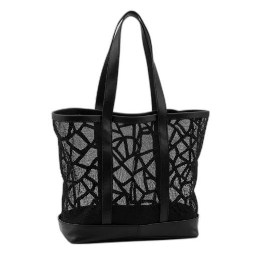 3d render, monochrome, black, mesh, handbag, geometric, pattern, displayed transparent PNG cut-out