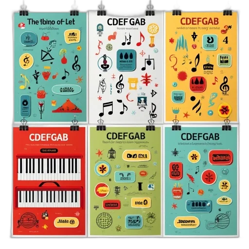 colorful, collection, educational, posters, featuring, musical, notes, symbols transparent PNG cut-out