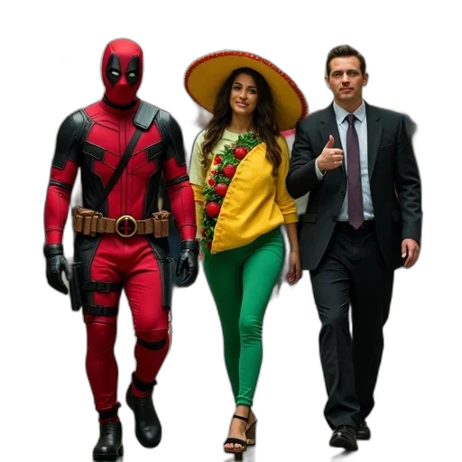 concept art, group, people, dressed, costumes, walking, down, hallway transparent PNG cut-out