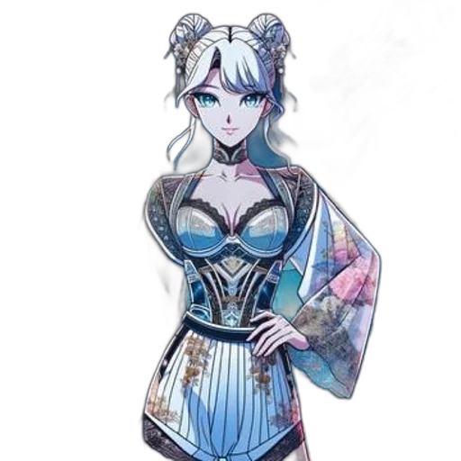 dress, robot, fantasy art, concept art, anime, pixel art, blue, monochrome transparent PNG cut-out