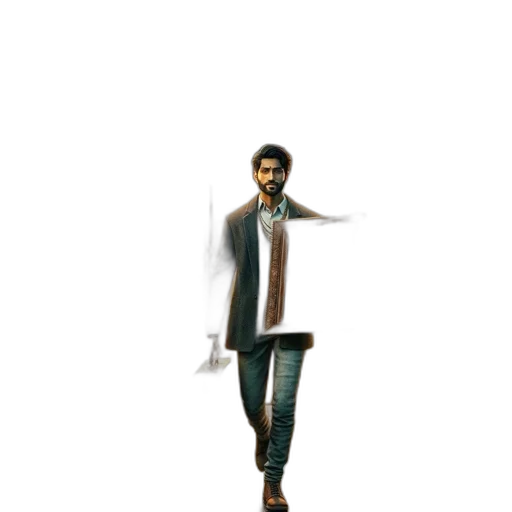 staff, jacket, weapon, umbrella, concept art, pixel art, 3d render, cartoon transparent PNG cut-out