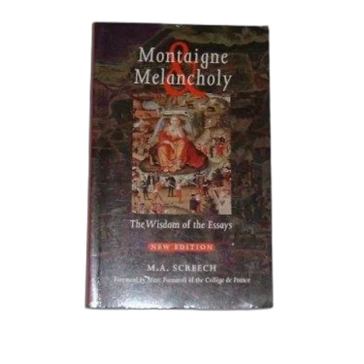 book, titled, montaigne, melancholy, wisdom, essays, screech, featuring transparent PNG cut-out