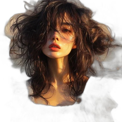 face, hair, mask, dress, photorealistic, oil painting, fantasy art, watercolor transparent PNG cut-out