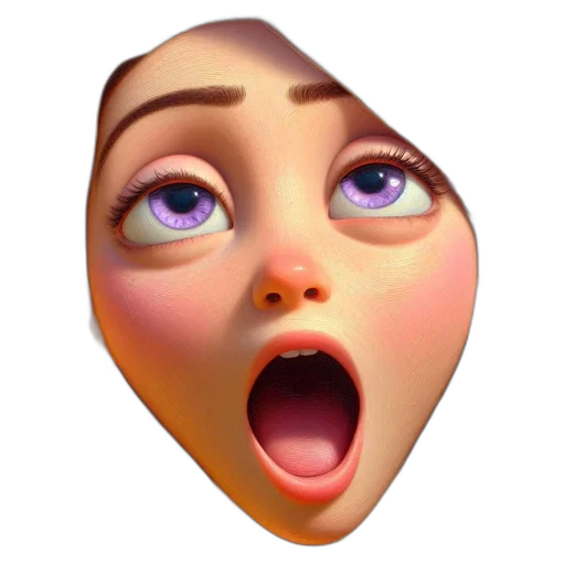 face, 3d render, concept art, surprised, animated, female, character, flowing transparent PNG cut-out