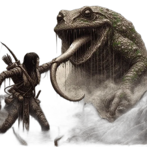 dragon, creature, concept art, fantasy art, photorealistic, frog-like, extends, tongue transparent PNG cut-out