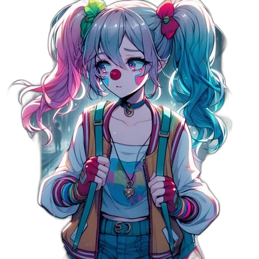 jacket, staff, creature, jewelry, anime, vaporwave, cartoon, pixel art transparent PNG cut-out