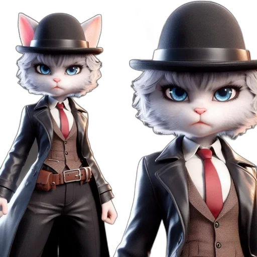 concept art, 3d render, cartoon, anime, 3d-rendered, anthropomorphic, feline, figure transparent PNG cut-out