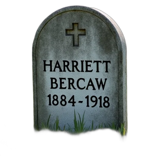 weathered, stone, headstone, name, harriett, bercaw, dates, 1884-1918 transparent PNG cut-out