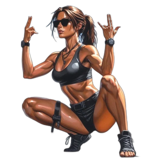 comic book art, concept art, cyberpunk, pixel art, muscular, woman, sports, bra transparent PNG cut-out