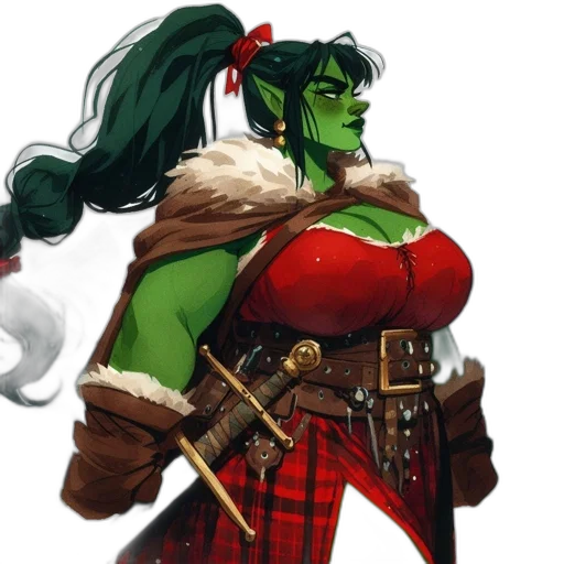 concept art, fantasy art, comic book art, pixel art, green, orcish-like, woman, skin transparent PNG cut-out