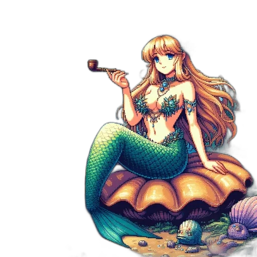 pixel art, fantasy art, concept art, watercolor, underwater, pastel, ethereal, mermaid transparent PNG cut-out