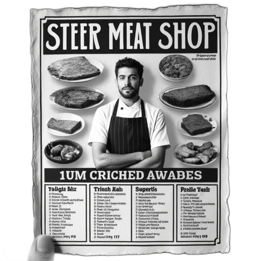 food, staff, black, white, advertisement, butcher, shop, featuring transparent PNG cut-out