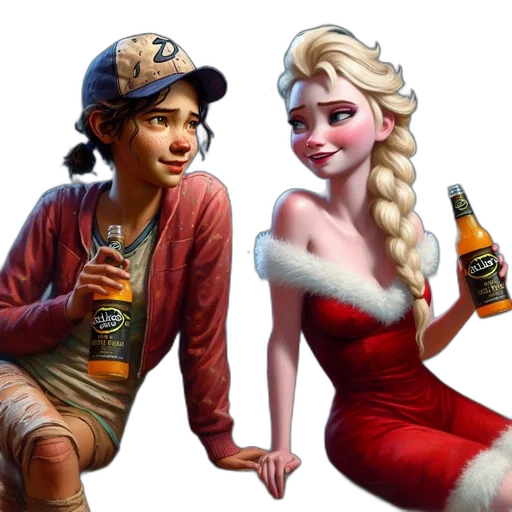 concept art, fantasy art, 3d render, photorealistic, snow, fire, two, women transparent PNG cut-out