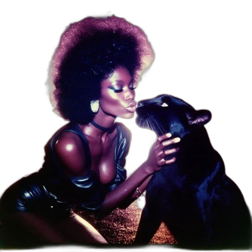 animal, underwater, woman, afro, hairstyle, leans, kiss, panther transparent PNG cut-out