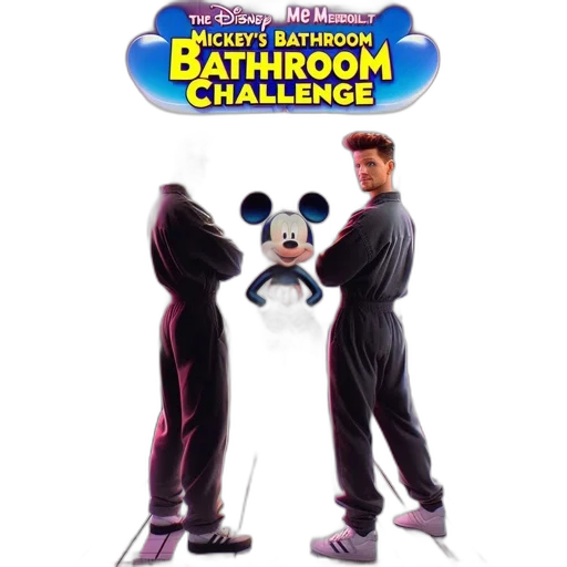 poster, mickey, bathroom, challenge, prominently, features, sitting, toilet transparent PNG cut-out