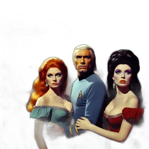 fantasy art, comic book art, concept art, outer space, underwater, three, characters, including transparent PNG cut-out