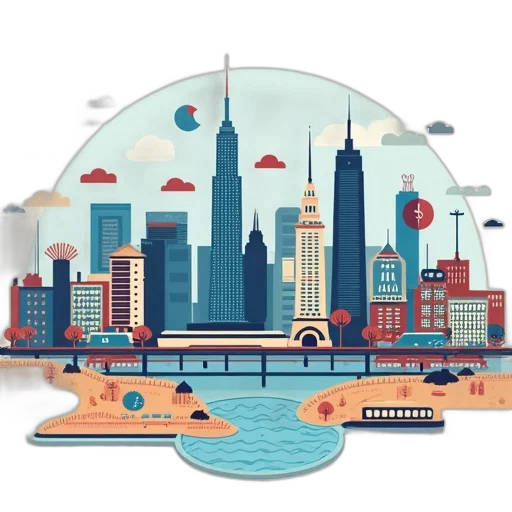 concept art, city, infographics, isol transparent PNG cut-out