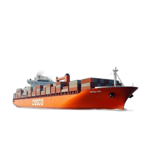 photorealistic, 3d render, concept art, large, orange, cargo, ship, name transparent PNG cut-out