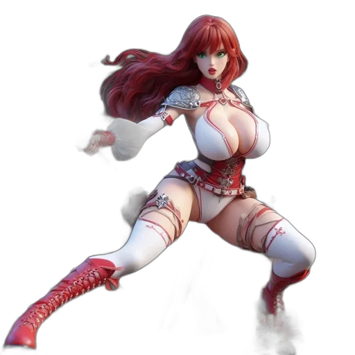 concept art, fantasy art, 3d render, comic book art, red, fantasy, warrior, woman transparent PNG cut-out