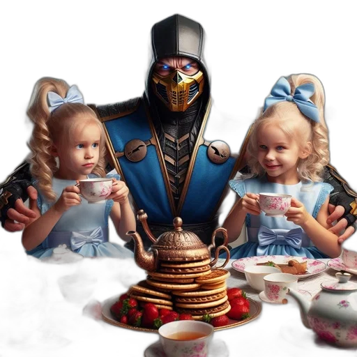 food, concept art, 3d render, scorpion-costumed, character, joins, tea, party transparent PNG cut-out