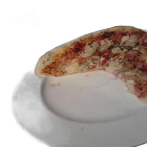 food, jewelry, 3d render, photorealistic, half-eaten, pizza, white, plate transparent PNG cut-out