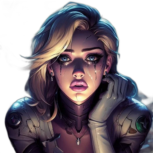 face, jacket, comic book art, concept art, cyberpunk, fantasy art, neon lights, close-up transparent PNG cut-out