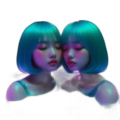 mask, face, hair, robot, vaporwave, 3d render, concept art, photorealistic transparent PNG cut-out