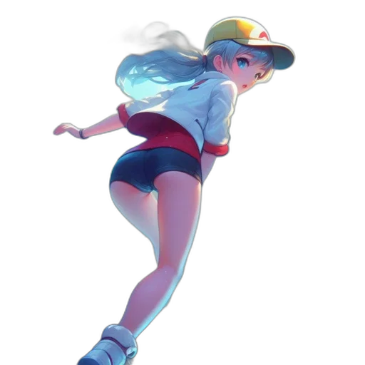 hat, dress, jacket, staff, concept art, anime, 3d render, vaporwave transparent PNG cut-out