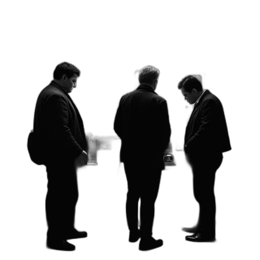staff, jacket, concept art, black, white, photo, people, inside transparent PNG cut-out