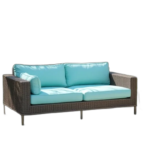 furniture, 3d render, blue, outdoor, wicker, conversation, couch, aquamarine transparent PNG cut-out