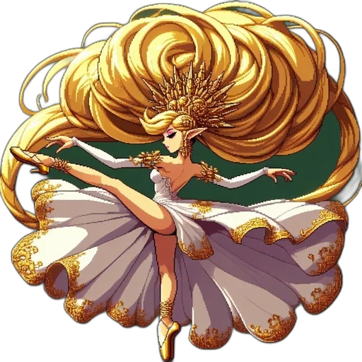 hair, crown, dress, staff, anime, fantasy art, concept art, pixel art transparent PNG cut-out