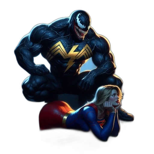 comic book art, concept art, 3d render, pixel art, muscular, black-skinned, creature, kneels transparent PNG cut-out