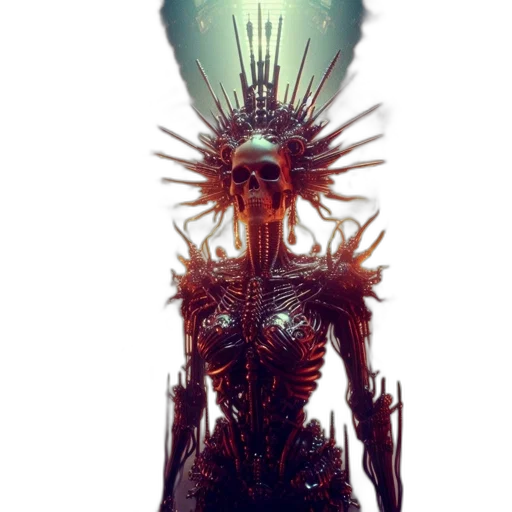 creature, robot, staff, dress, concept art, cyberpunk, fantasy art, 3d render transparent PNG cut-out