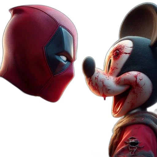 mask, 3d render, concept art, comic book art, deadpool, confronts, mickey, mouse transparent PNG cut-out