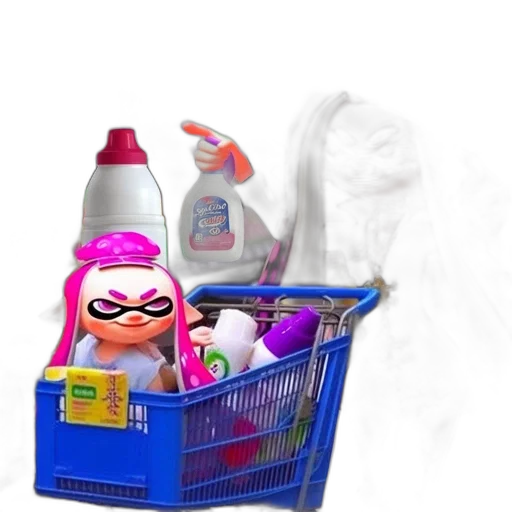 mask, weapon, hair, bottle, vaporwave, concept art, 3d render, photorealistic transparent PNG cut-out