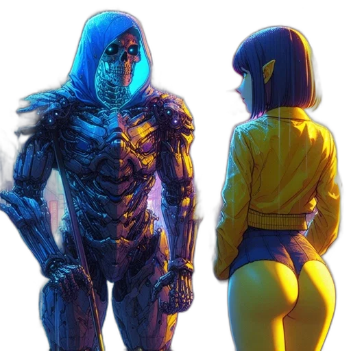 robot, jacket, concept art, comic book art, cyberpunk, fantasy art, neon lights, outer space transparent PNG cut-out