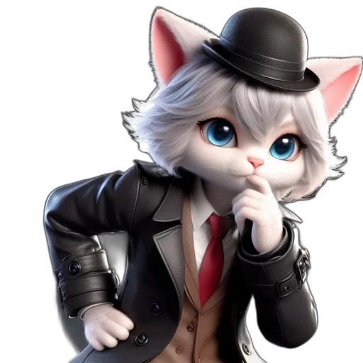 staff, concept art, cartoon, 3d render, anime, anthropomorphic, cat, formally transparent PNG cut-out