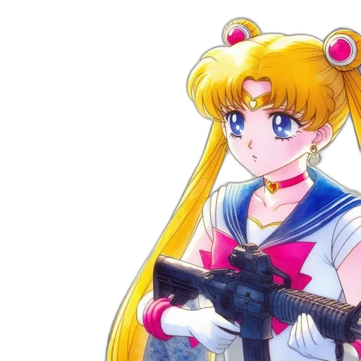 weapon, vaporwave, anime, pixel art, cartoon, character, sailor, suit transparent PNG cut-out