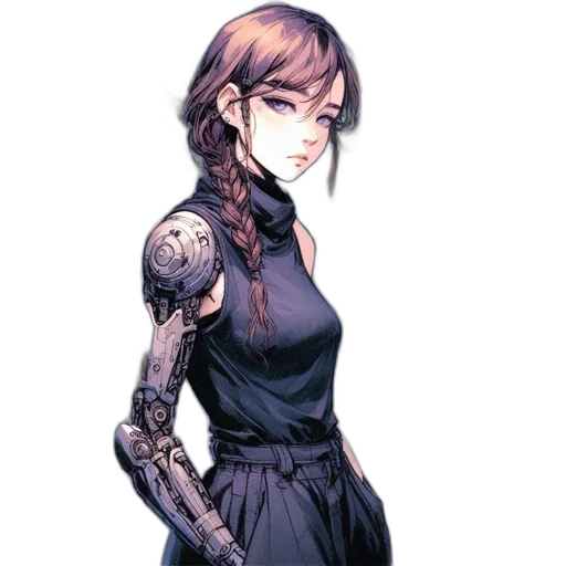 dress, staff, robot, weapon, concept art, cyberpunk, pixel art, comic book art transparent PNG cut-out