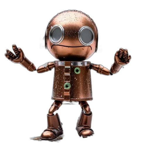 robot, jacket, 3d render, concept art, earth tones, metallic, toy, stands transparent PNG cut-out