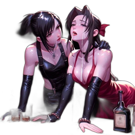 concept art, fantasy art, cyberpunk, anime, neon lights, dark, red, two transparent PNG cut-out