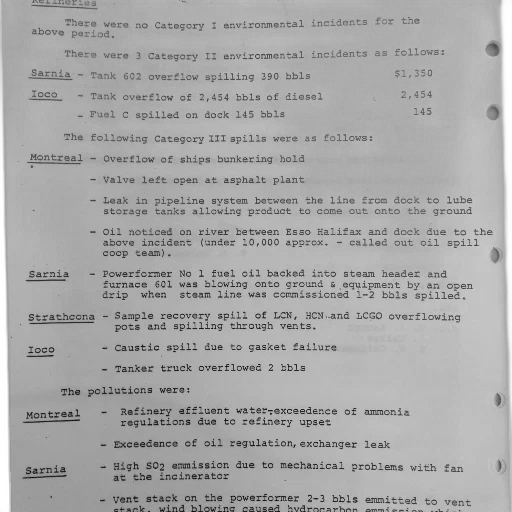 document, titled, refineries, lists, various, environmental, incidents, occurred transparent PNG cut-out