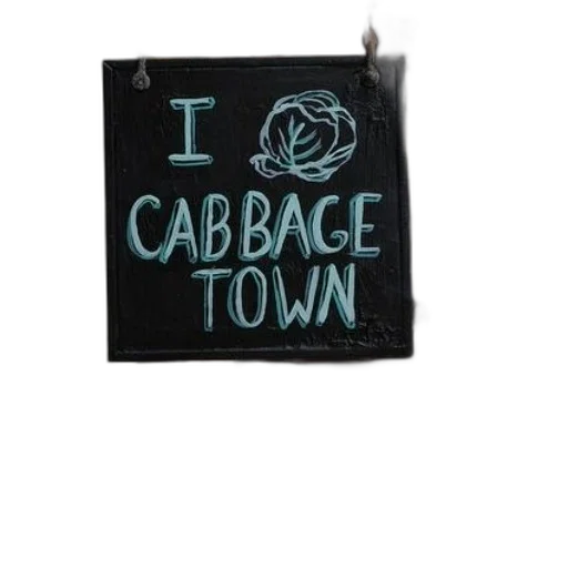 chalkboard, sign, hanging, pole, reads, cabbage, town, drawing transparent PNG cut-out